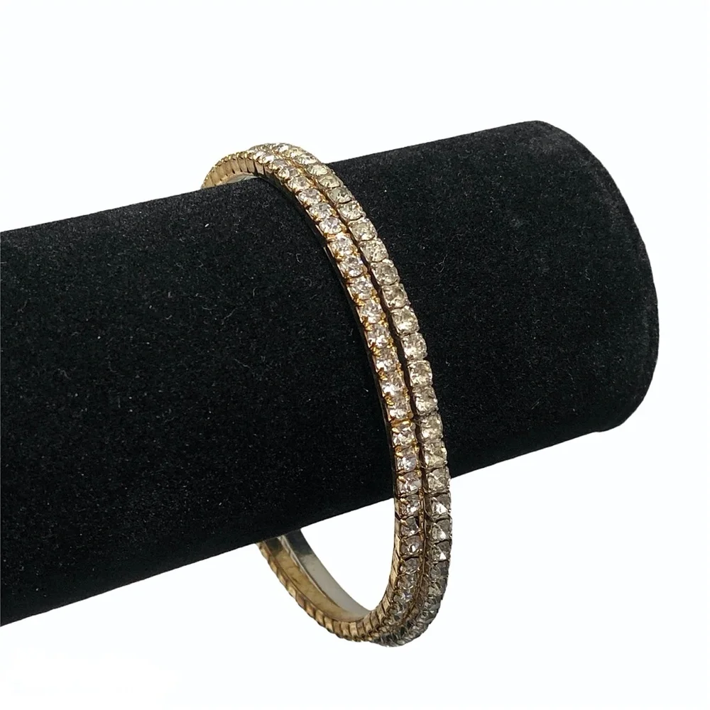 VINTAGE CLEAR CRYSTAL HARD BANGLE BRACELETS - SET OF 2